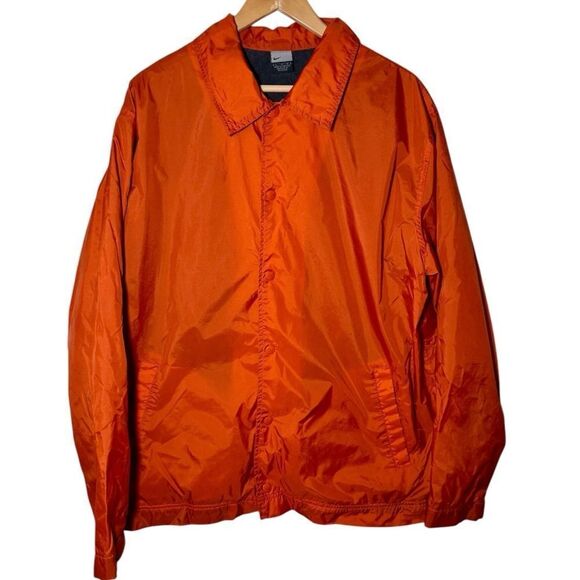 Vintage Y2K Nike Nylon Coach’s Jacket Snaps Orange Oversized Men’s Large - Picture 1 of 4